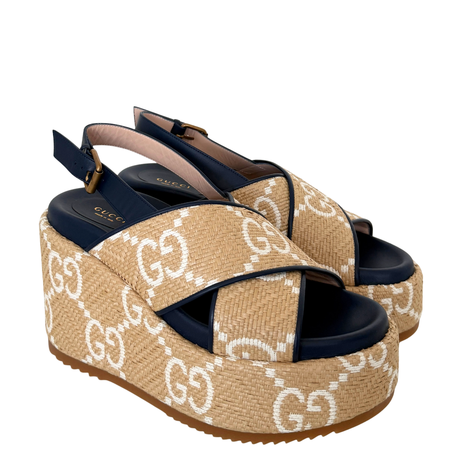 Gucci GG logo raffia platform Wedges Größe 40,5 Beige / neuwertig Gucci