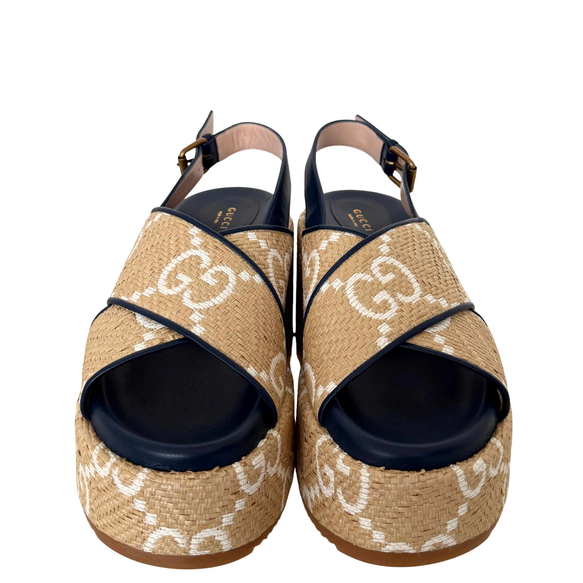 Gucci GG logo raffia platform Wedges Größe 40,5 Beige / neuwertig Gucci
