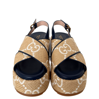 Gucci GG logo raffia platform Wedges Größe 40,5 Beige / neuwertig Gucci
