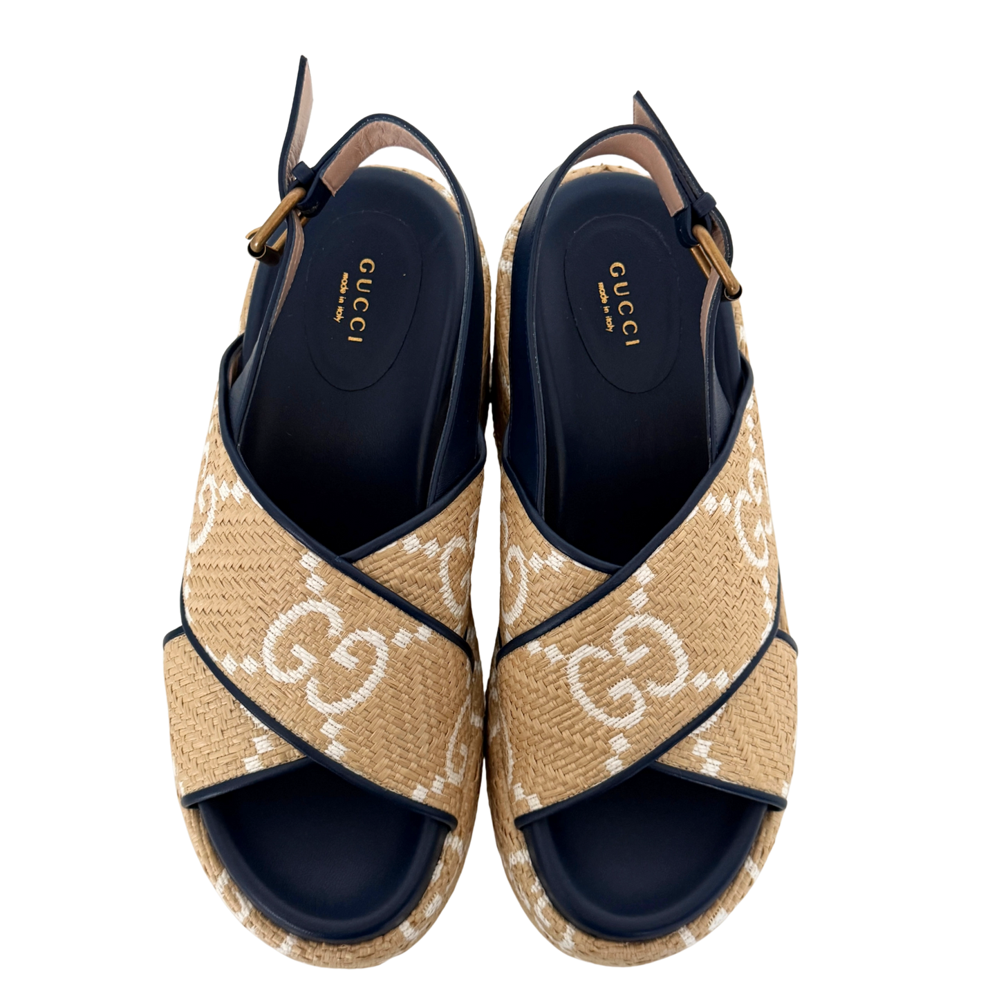 Gucci GG logo raffia platform Wedges Größe 40,5 Beige / neuwertig Gucci