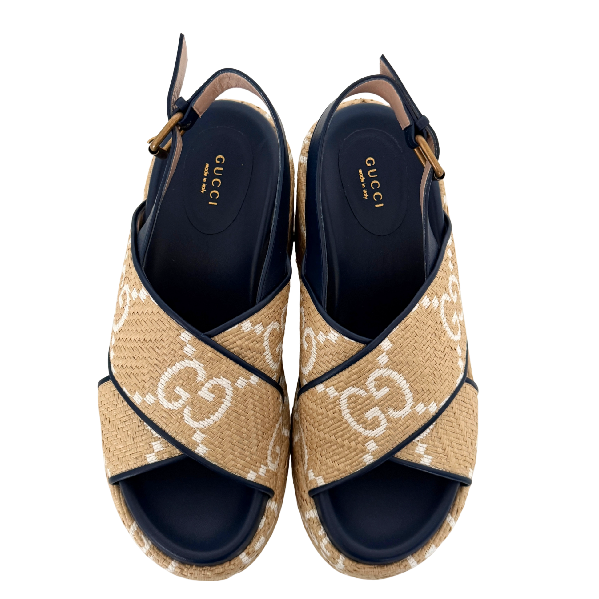 Gucci GG logo raffia platform Wedges Größe 40,5 Beige / neuwertig Gucci