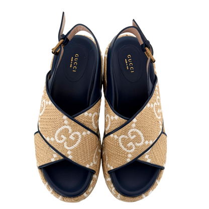 Gucci GG logo raffia platform Wedges Größe 40,5 Beige / neuwertig Gucci