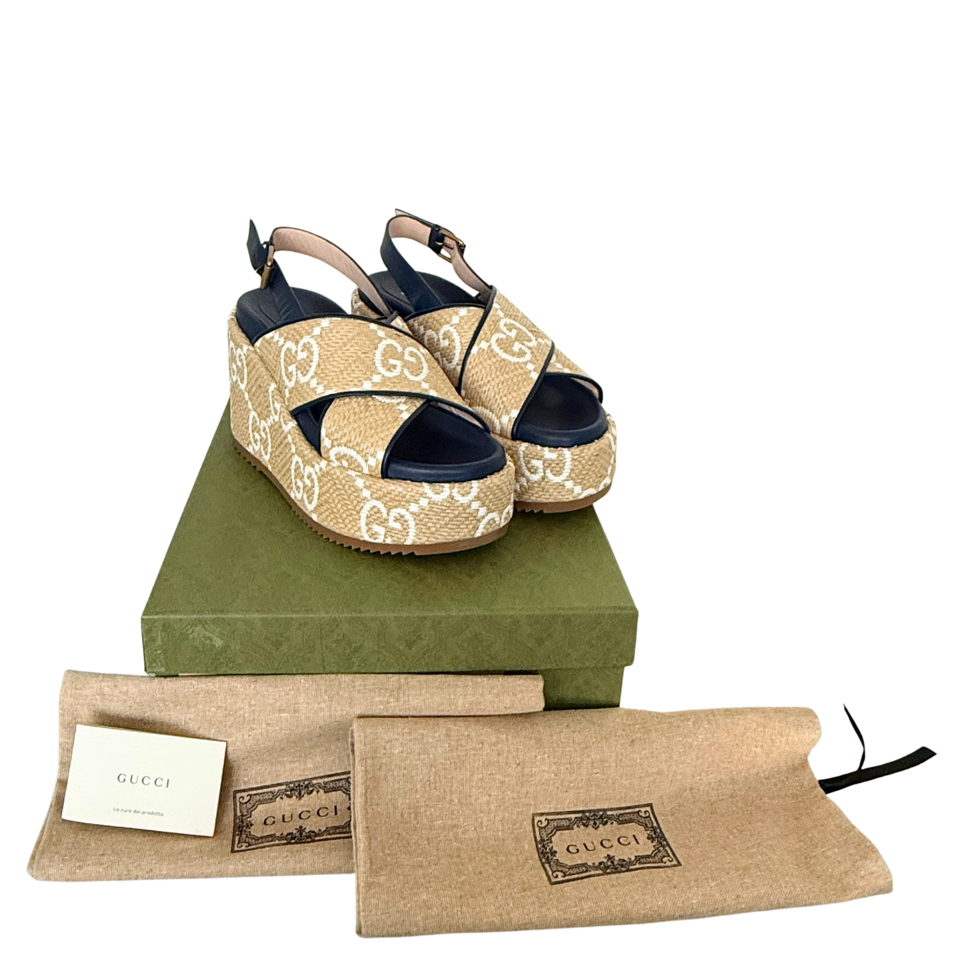 Gucci GG logo raffia platform Wedges Größe 40,5 Beige / neuwertig Gucci