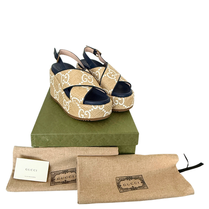Gucci GG logo raffia platform Wedges Größe 40,5 Beige / neuwertig Gucci
