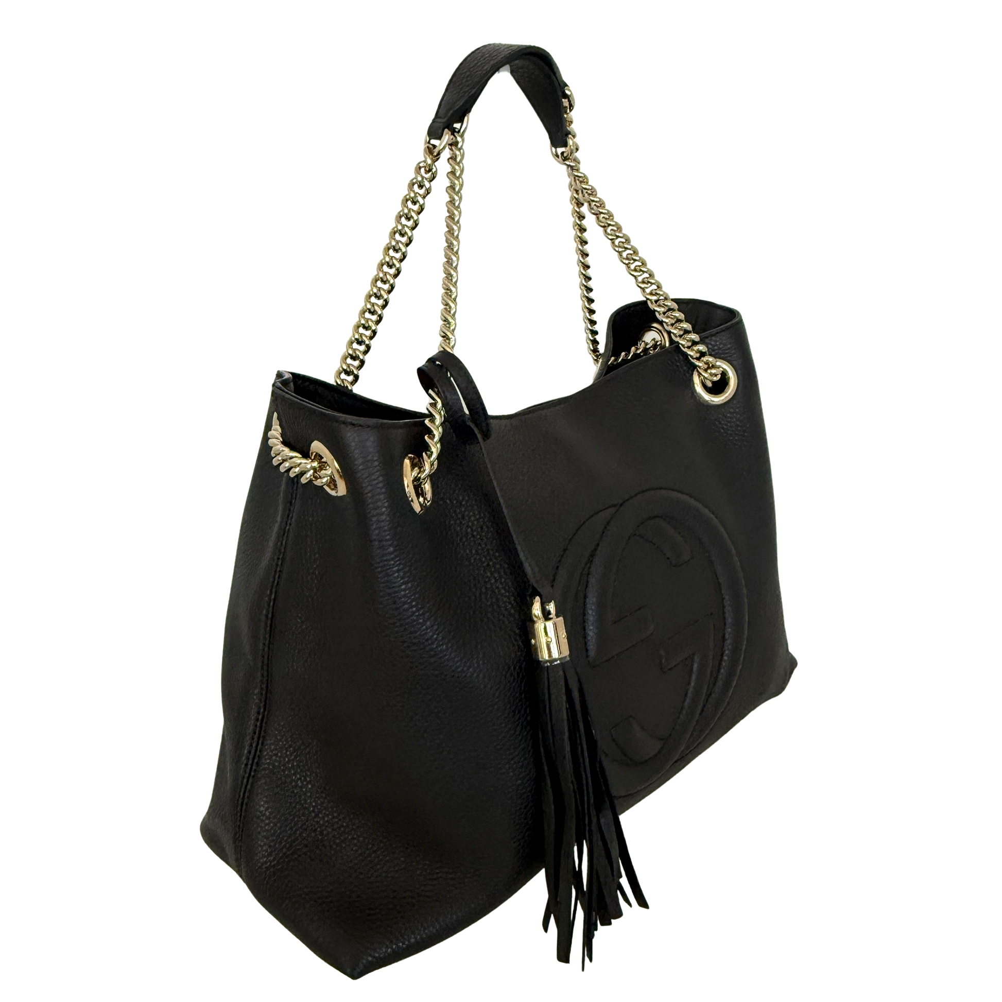 Gucci Soho Medium Double Chain Schultertasche Schwarz / sehr gut Gucci