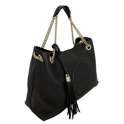 Gucci Soho Medium Double Chain Schultertasche Schwarz / sehr gut Gucci
