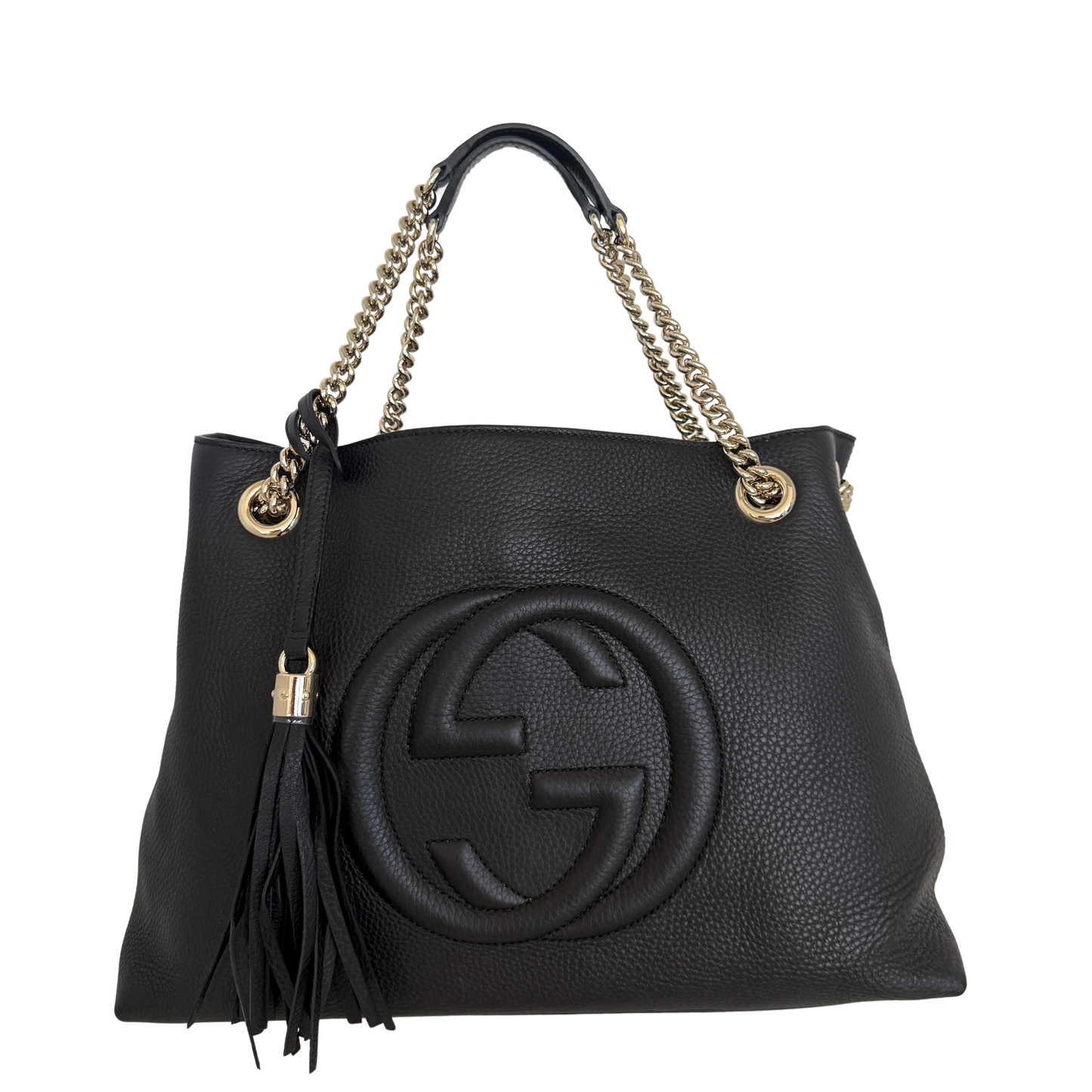 Gucci Soho Medium Double Chain Schultertasche Schwarz / sehr gut Gucci