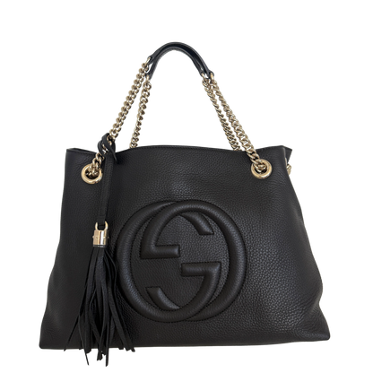 Gucci Soho Medium Double Chain Schultertasche Schwarz / sehr gut Gucci