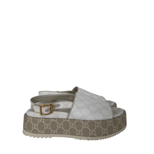Gucci GG Plateau Sandalen Weiß, Beige / neuwertig Gucci