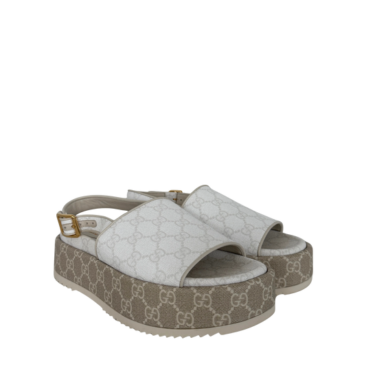 Gucci GG Plateau Sandalen Weiß, Beige / neuwertig Gucci