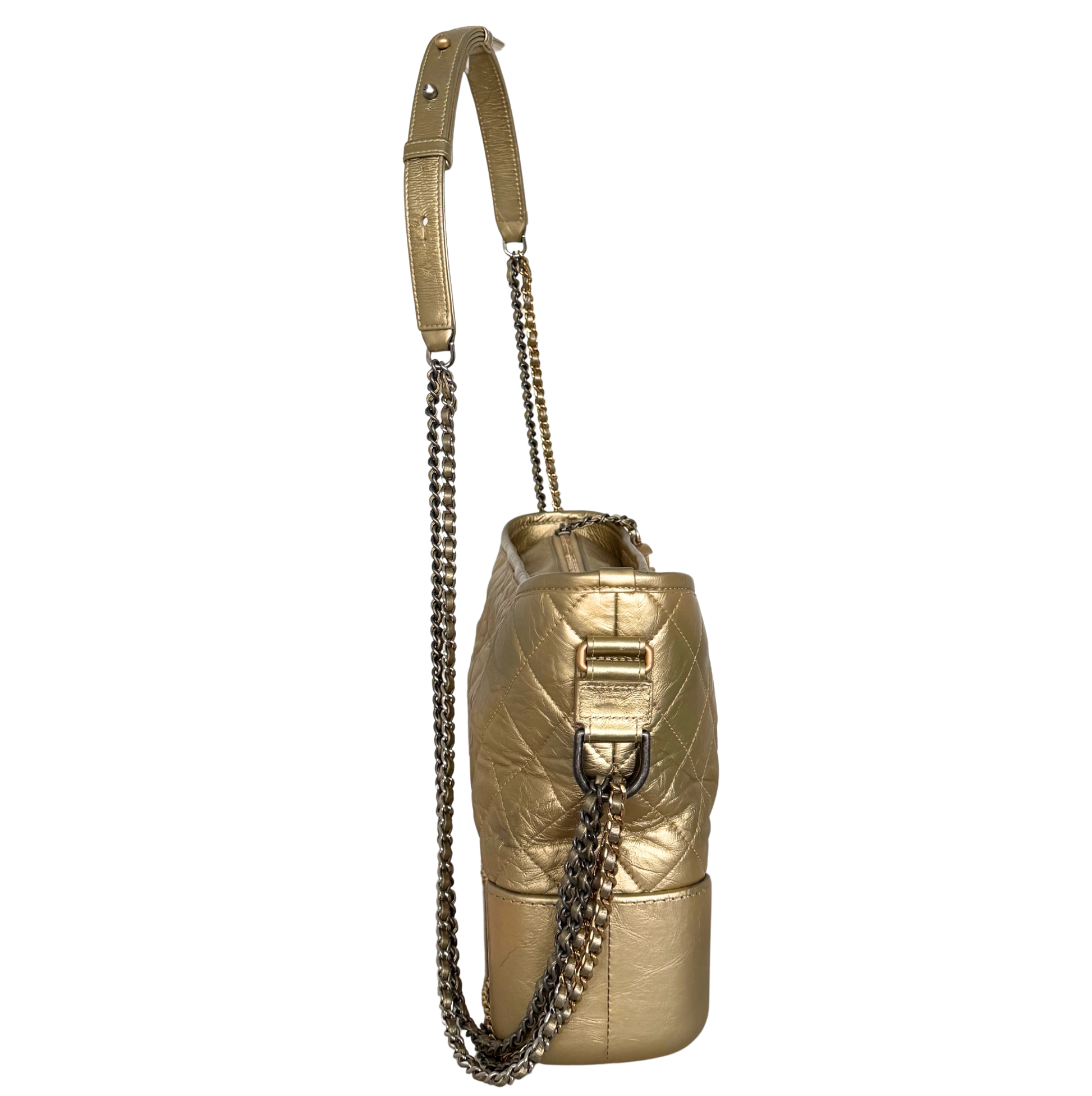 Chanel Gabrielle Hobo Bag aus gestepptem Kalbsleder Gold / sehr gut Echtheitscheck