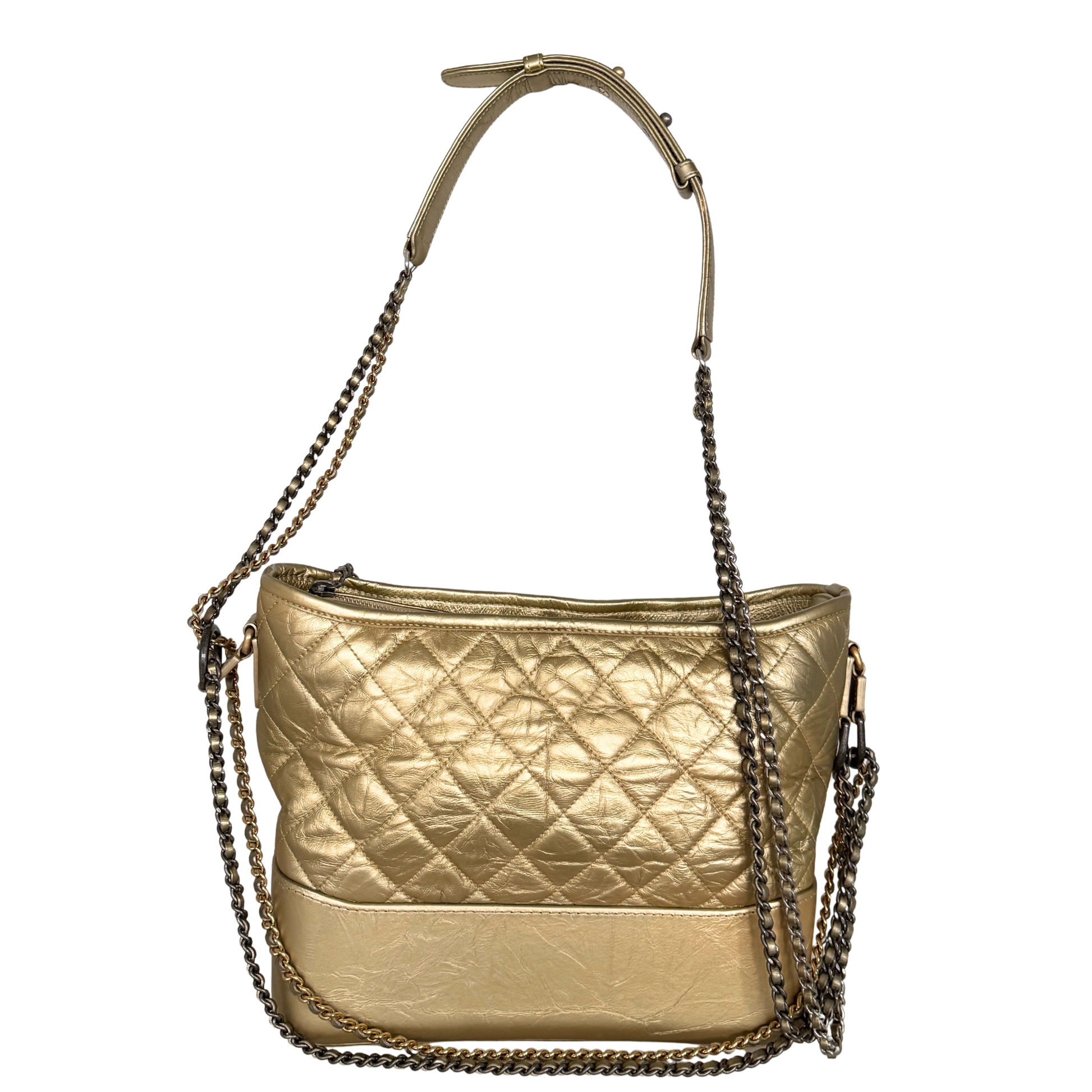 Chanel Gabrielle Hobo Bag aus gestepptem Kalbsleder Gold / sehr gut Echtheitscheck