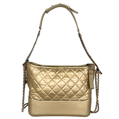 Chanel Gabrielle Hobo Bag aus gestepptem Kalbsleder Gold / sehr gut Echtheitscheck