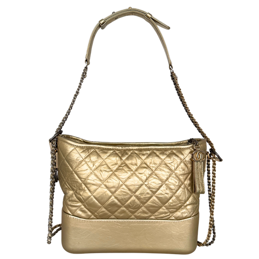 Chanel Gabrielle Hobo Bag aus gestepptem Kalbsleder Gold / sehr gut Echtheitscheck
