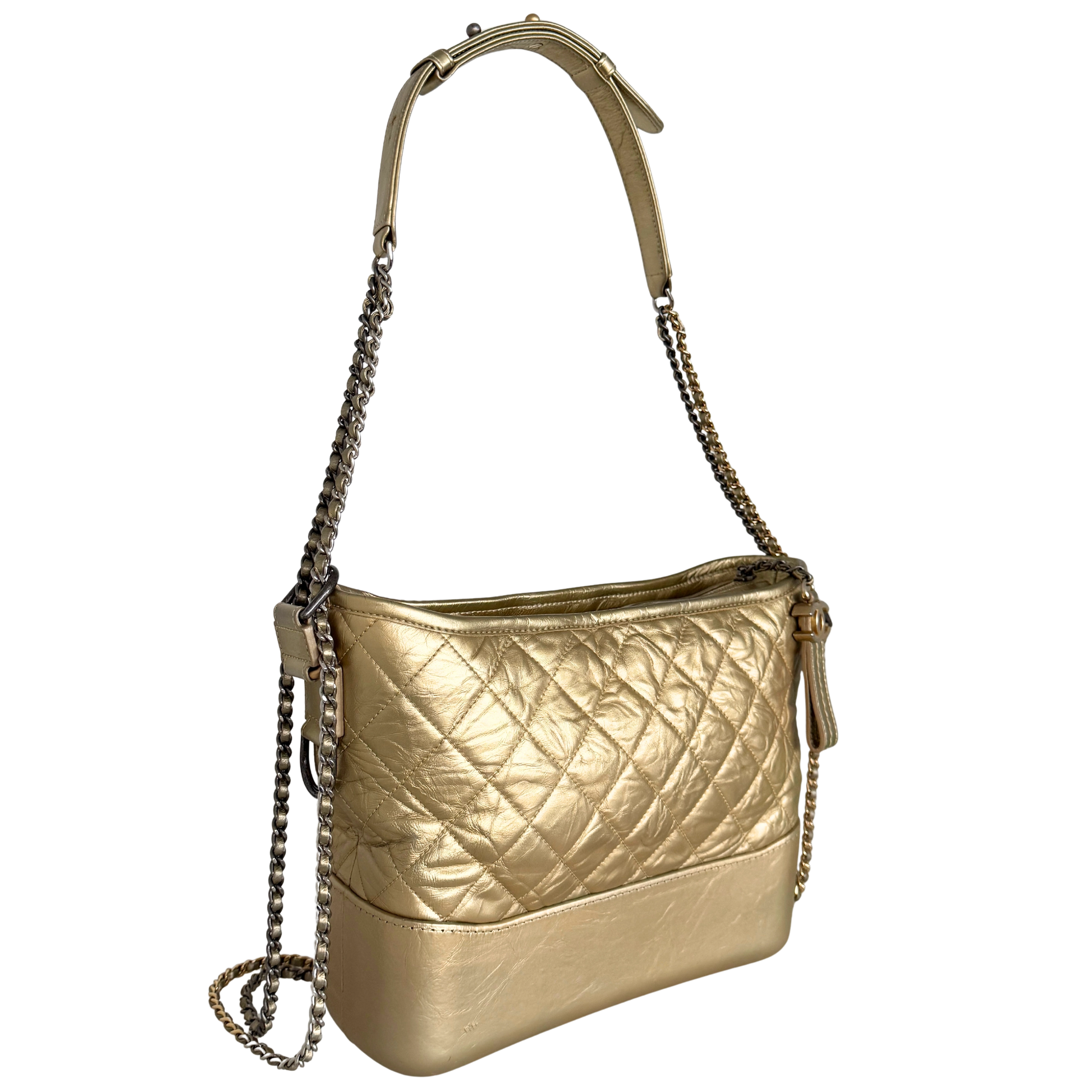 Chanel Gabrielle Hobo Bag aus gestepptem Kalbsleder Gold / sehr gut Echtheitscheck