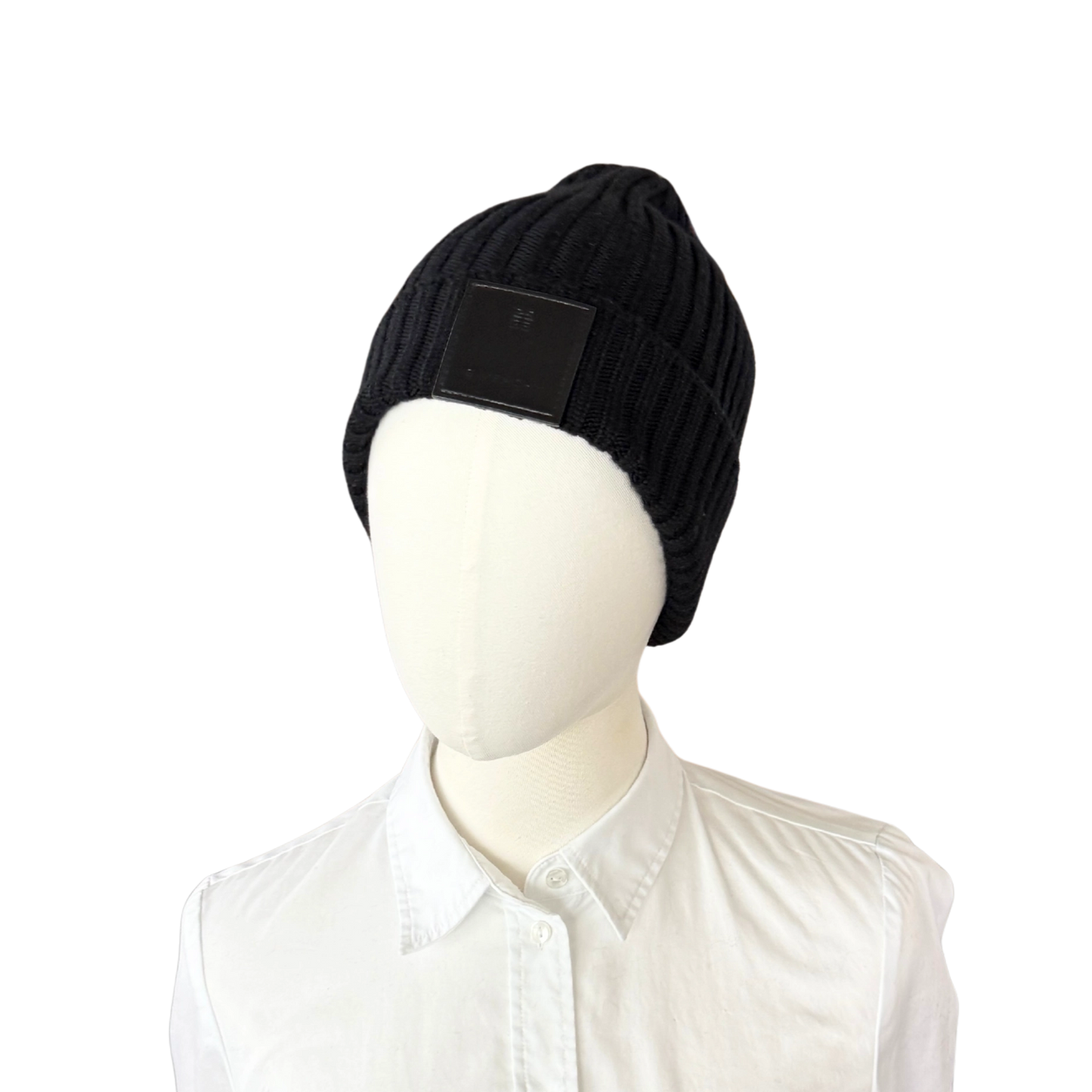 Givenchy Logo-Patch-Strickmütze aus Wolle Schwarz / neuwertig Givenchy