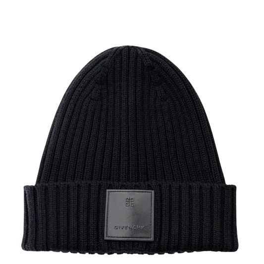 Givenchy Logo-Patch-Strickmütze aus Wolle Schwarz / neuwertig Givenchy
