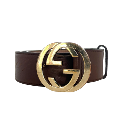 Gucci GG Buckle Ledergürtel Braun 75cm / akzeptabel Gucci