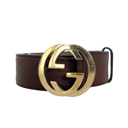 Gucci GG Buckle Ledergürtel Braun 75cm / akzeptabel Gucci
