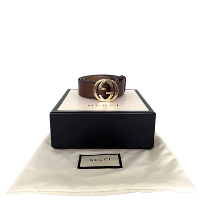 Gucci GG Buckle Ledergürtel Braun 75cm / akzeptabel Gucci