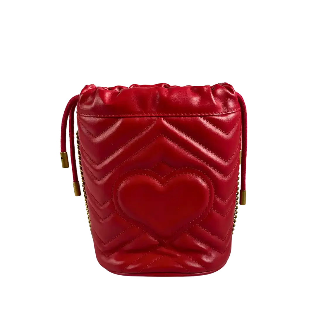 Gucci GG Marmont Leder Mini Bucket rot / sehr gut Gucci