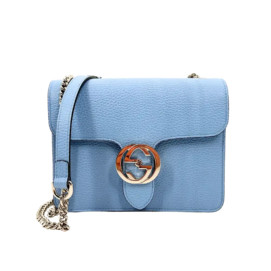 Gucci Interlocking G Small Schultertasche hellblau Leder / neuwertig Gucci