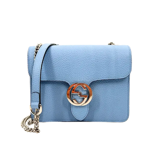 Gucci Interlocking G Small Schultertasche hellblau Leder / neuwertig Gucci