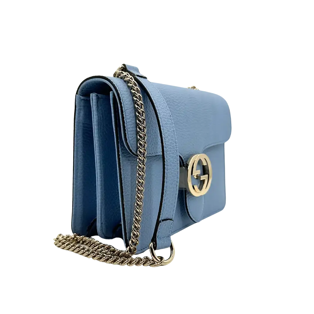 Gucci Interlocking G Small Schultertasche hellblau Leder / neuwertig Gucci