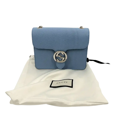 Gucci Interlocking G Small Schultertasche hellblau Leder / neuwertig Gucci