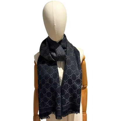 Gucci Schal GG aus Woll-Jacquard anthrazit / sehr gut. Gucci