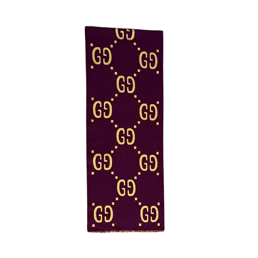 Gucci Schal aus GG Jacquard aus Wolle und Seide gelb / lila / neuwertig Gucci
