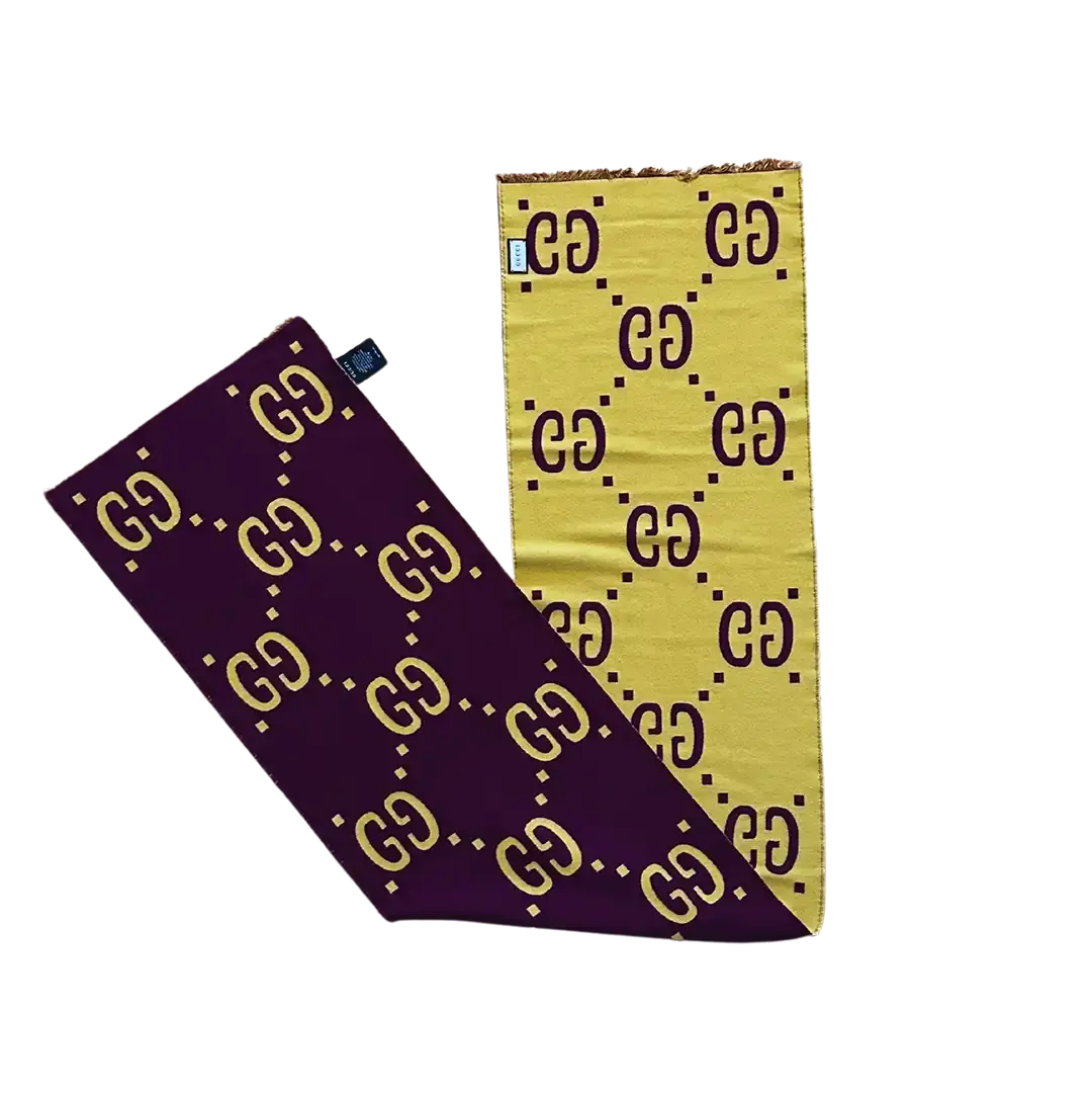 Gucci Schal aus GG Jacquard aus Wolle und Seide gelb / lila / neuwertig Gucci