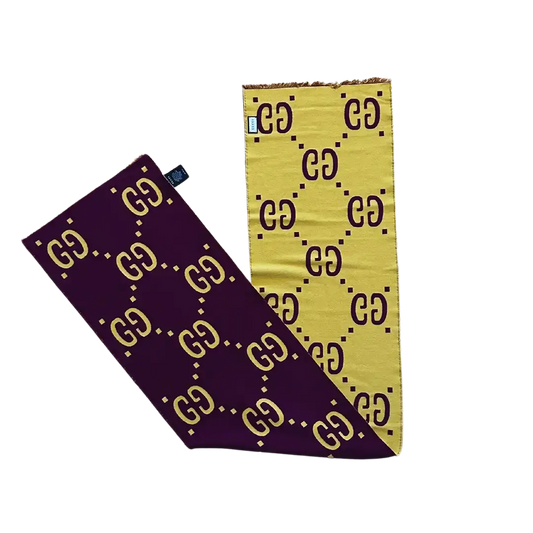 Gucci Schal aus GG Jacquard aus Wolle und Seide gelb / lila / neuwertig Gucci