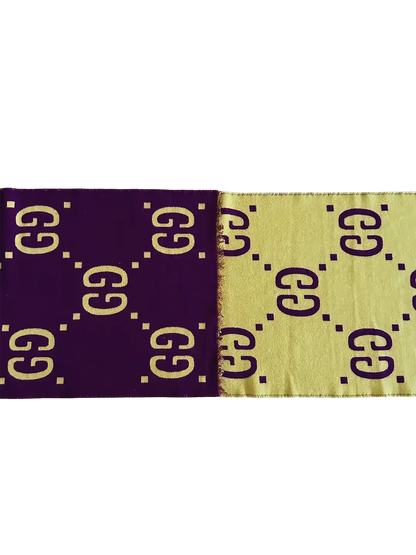 Gucci Schal aus GG Jacquard aus Wolle und Seide gelb / lila / neuwertig Gucci