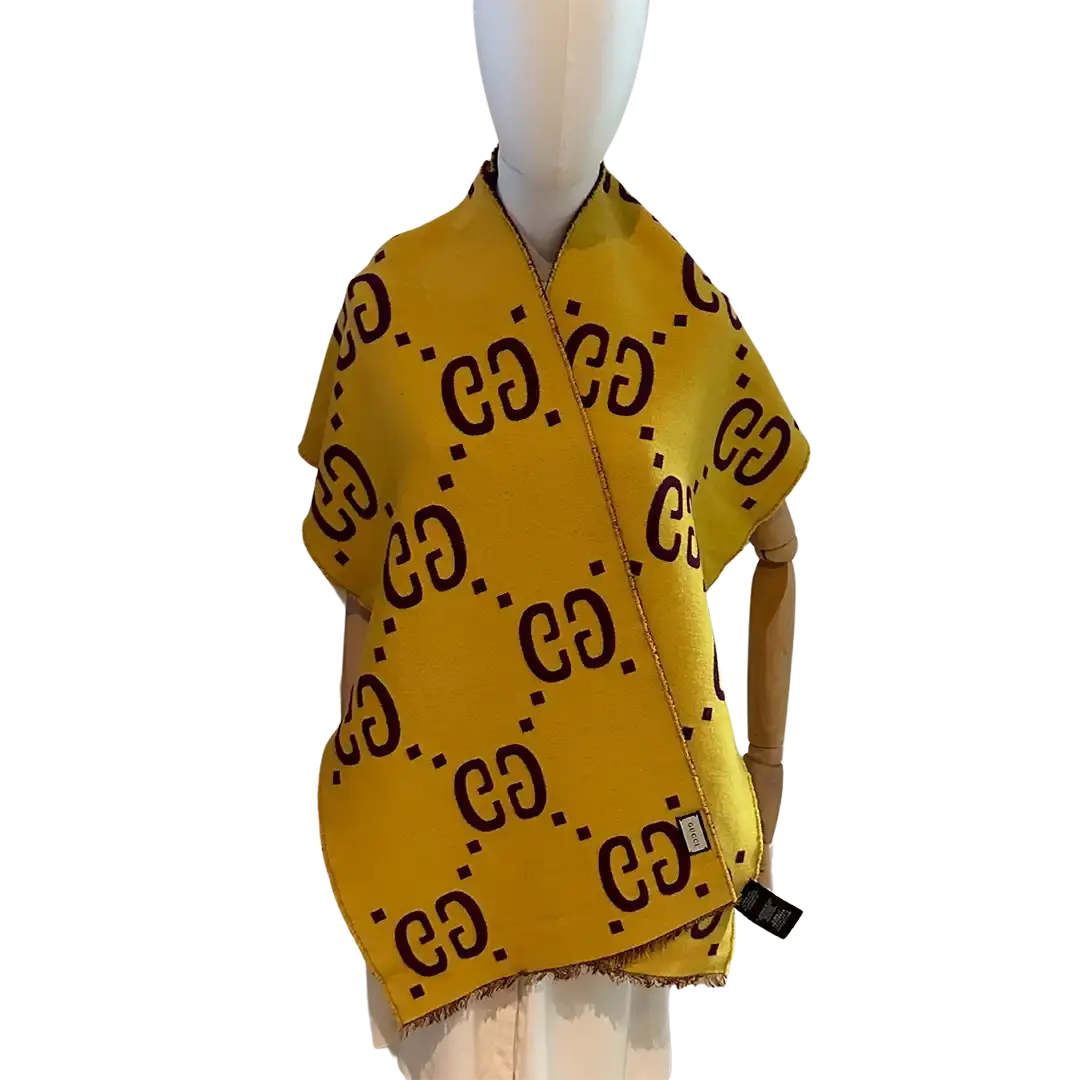 Gucci Schal aus GG Jacquard aus Wolle und Seide gelb / lila / neuwertig Gucci
