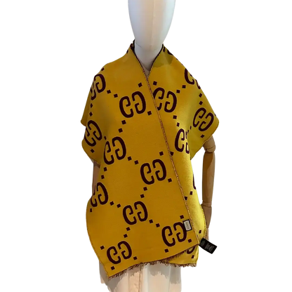 Gucci Schal aus GG Jacquard aus Wolle und Seide gelb / lila / neuwertig Gucci