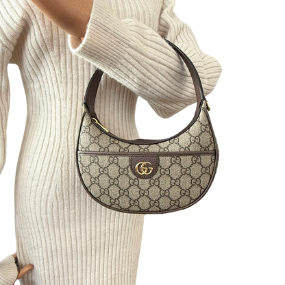 Gucci Schultertasche Ophidia GG Mini aus Canvas Braun / neuwertigt Gucci