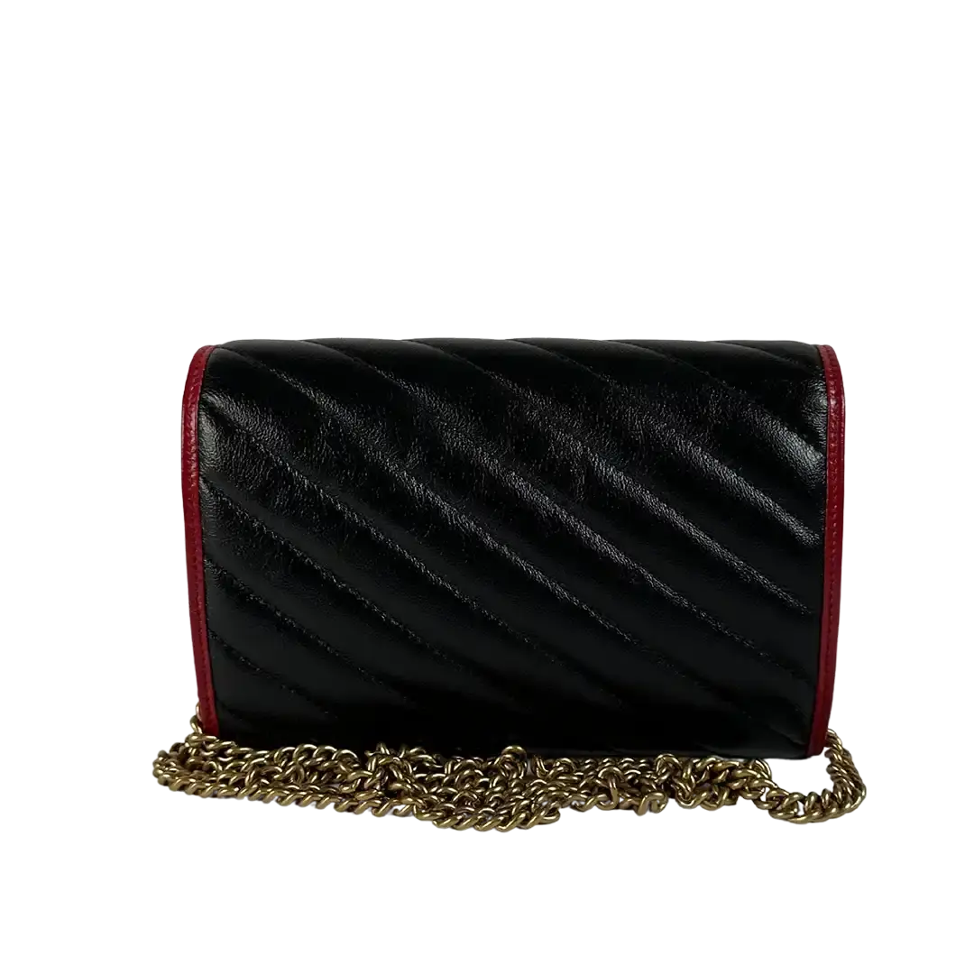 Gucci Torchon GG Marmont Wallet on Chain rot schwarz Leder / neuwertig Gucci