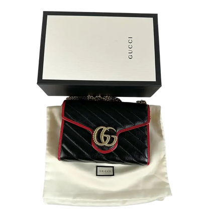 Gucci Torchon GG Marmont Wallet on Chain rot schwarz Leder / neuwertig Gucci