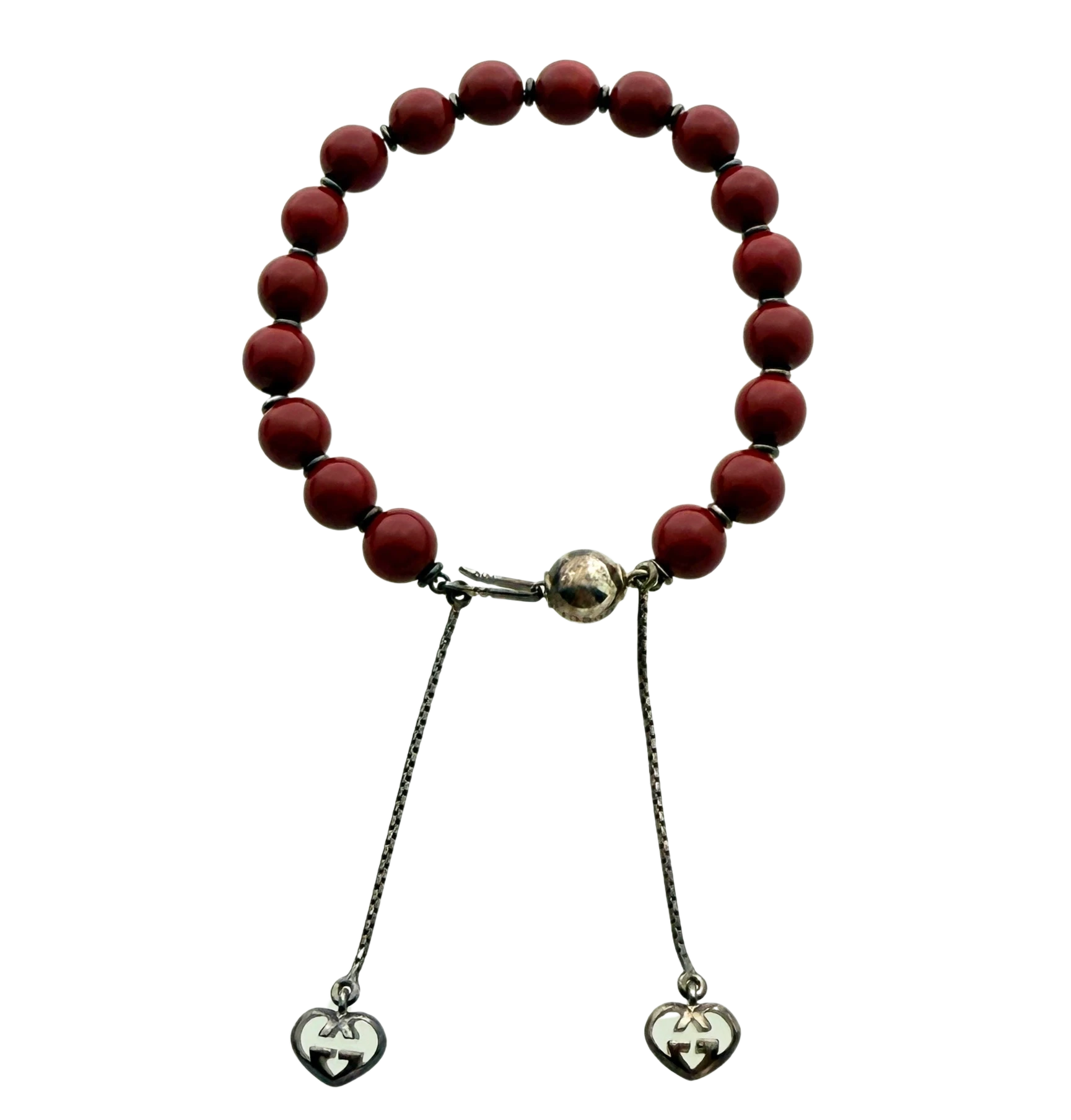 Gucci San Valentino Sterling Silber Holzperlen Armband Bordeauxrot / neuwertig Gucci