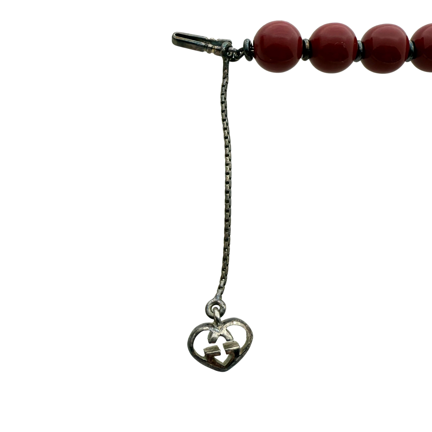 Gucci San Valentino Sterling Silber Holzperlen Armband Bordeauxrot / neuwertig Gucci