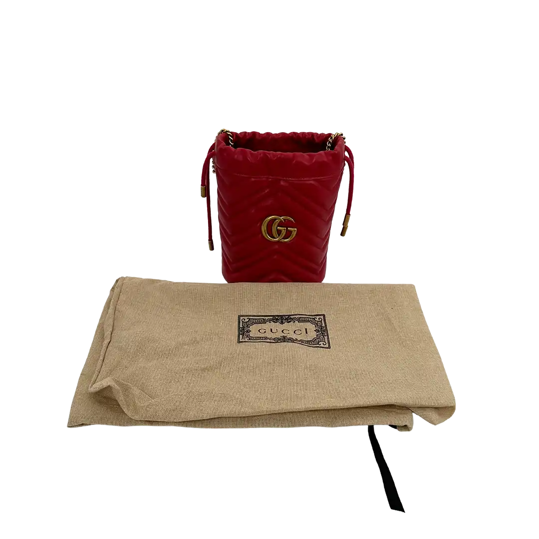 Gucci GG Marmont Leder Mini Bucket rot / neuwertig Gucci