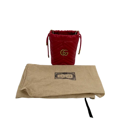 Gucci GG Marmont Leder Mini Bucket rot / neuwertig Gucci