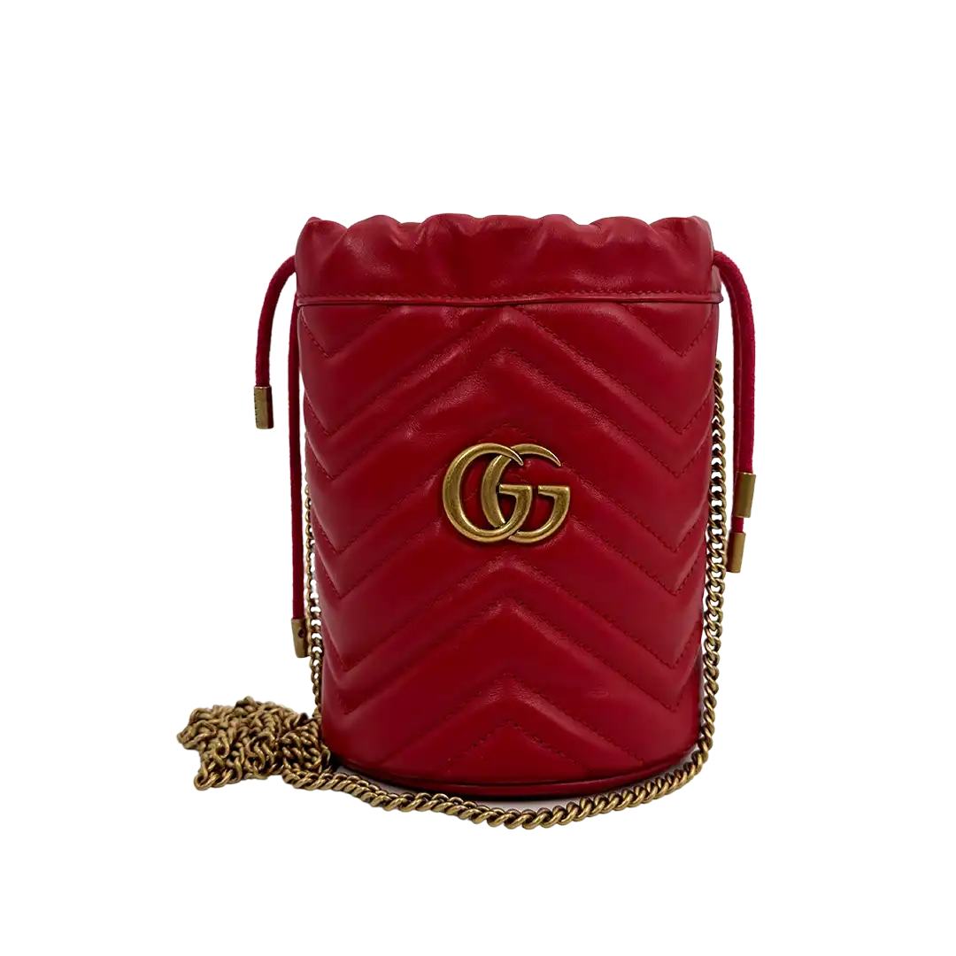 Gucci GG Marmont Leder Mini Bucket rot / neuwertig Gucci