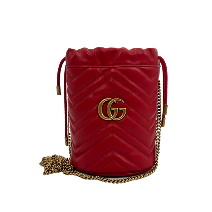 Gucci GG Marmont Leder Mini Bucket rot / neuwertig Gucci