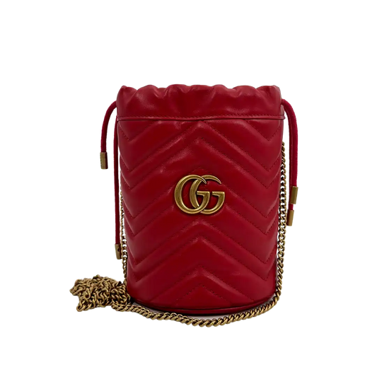 Gucci GG Marmont Leder Mini Bucket rot / neuwertig Gucci