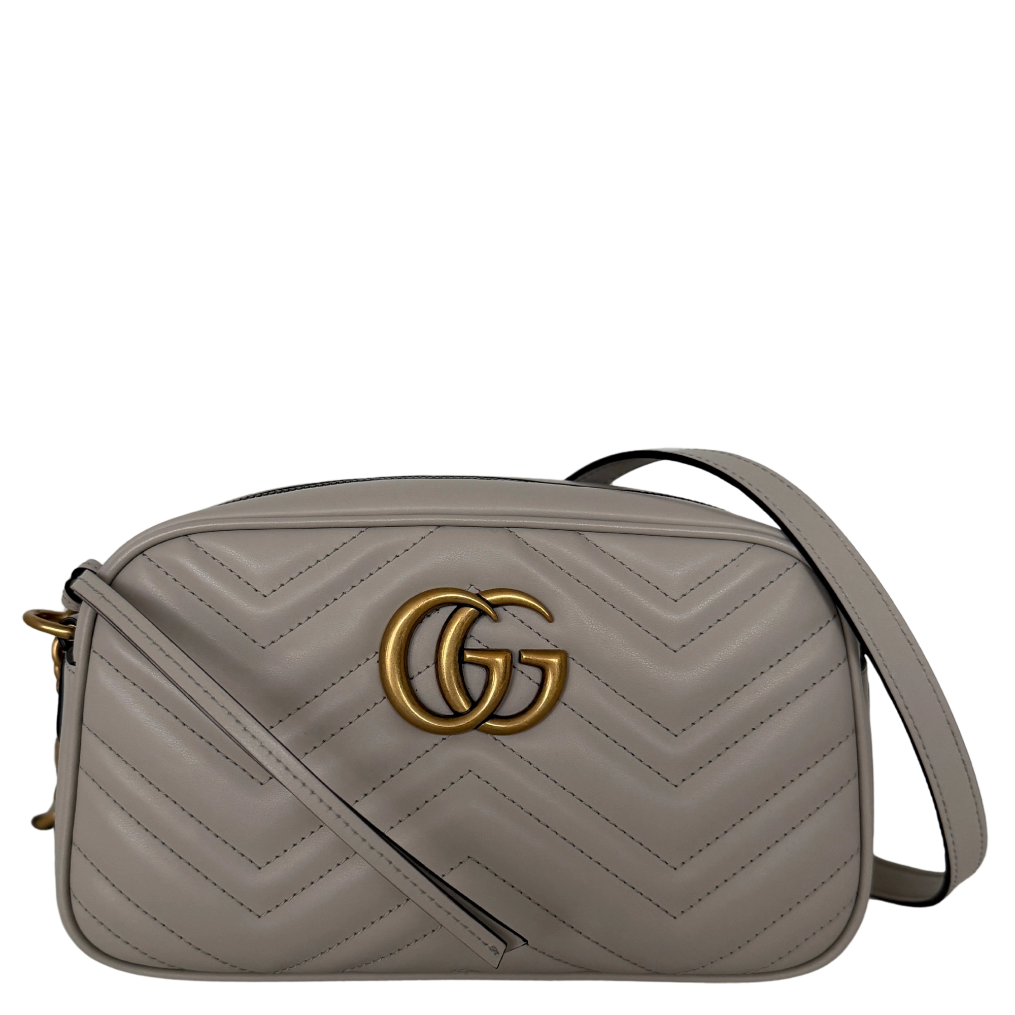 Gucci GG Marmont Camerabag klein hellgrau Leder / neuwertig Gucci