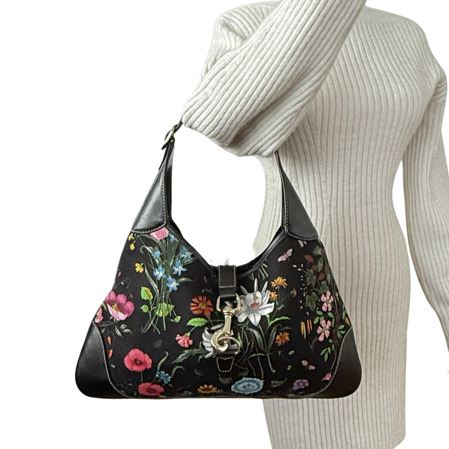 Gucci Canvas Flora Jackie O Bouvier Hobo Tasche Multicolor / sehr gut Gucci