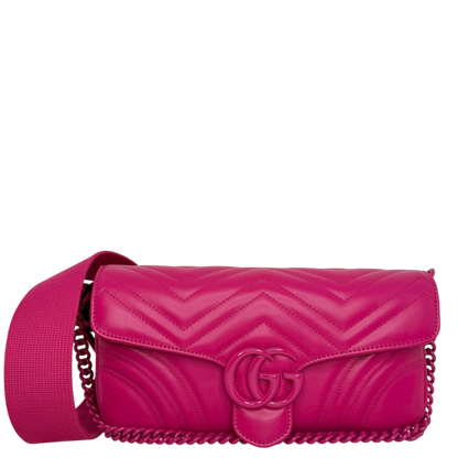 Gucci GG Marmont Matelassé Schultertasche Fuchsia Pink Full Set Gucci