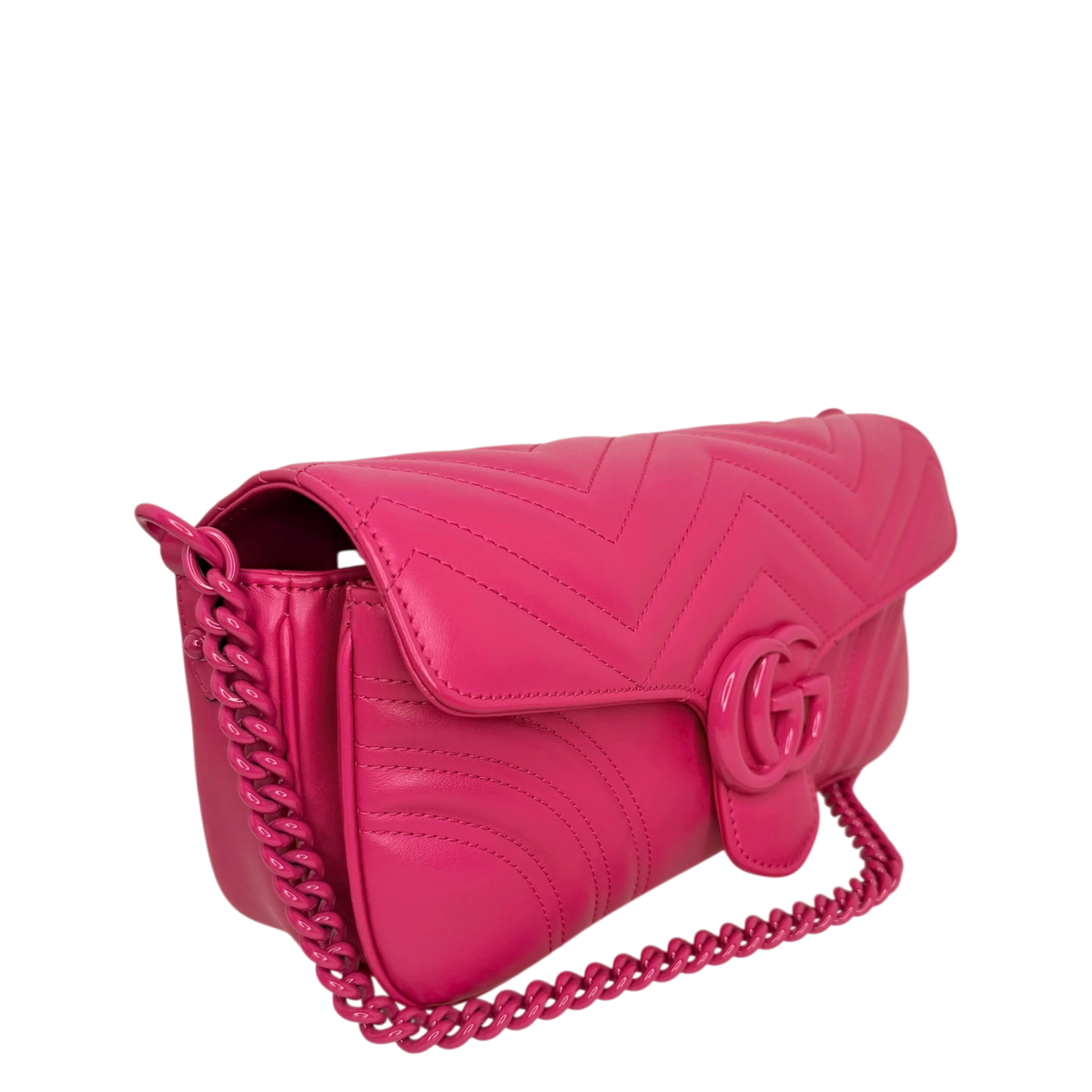 Gucci GG Marmont Matelassé Schultertasche Fuchsia Pink Full Set Gucci